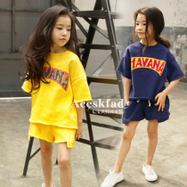 Girls set summer clothes 2021 new children Korean fashion casual sweater sports shorts two-piece parent-child