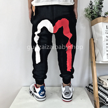 Tide 2021 spring and autumn children boys and girls baby cotton terry fabric sports pants hand brush red and white M sports pants