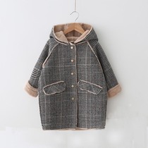 girls' fleece woolen coat children's thick woolen coat autumn winter plaid coat foreign style medium long cashmere men