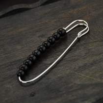 Retro black colored stone beads brooch pin sweater scarf accessories National style Korean fashion men and women handmade accessories