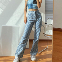 Retro color color color board microtrumpet high loose buttock loose pants casual jeans