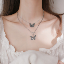 Butterfly necklace female sterling silver Thai silver retro necklace female niche design sense butterfly clavicle chain female simple temperament