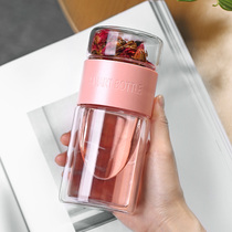 Double glass tea cup Tea water separation insulation net red water cup ins wind summer female filter cup portable male