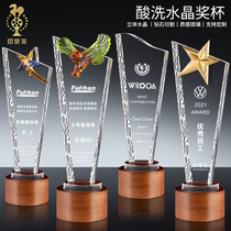 Crystal Trophy Medal Custom Made Creative Kids Basket Football Pentagram Sales Insurance Competition Trophy Lettering