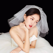 Korean-style sweet multi-layer Pengpeng grid bridal veil short style simple wedding wedding Forest style veil