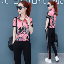 Summer sports suit female 2021 New Korean version loose size fashion brand foreign style printing casual two-piece set