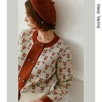 Retro jacquard short rabbit velvet sweater 2021 spring new loose sweet thick knitted cardigan women