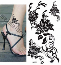 Waterproof Tattoo Sticker Woman Lasting Floral Arm Isn Fashion Night Tattoo Black Rose Applie Neck Shoulder Arm