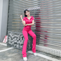 Sports suit Womens spring autumn 2022 new wave short sleeves Lianhood sweatshirt broadlegged trousers casual Two sets