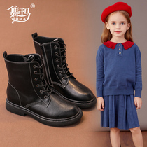 Girls Boots autumn and winter 2021 New British style leather plus velvet boots baby single boots girls Martin boots