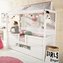 Multifunctional childrens bed half-height bed childrens bed girls princess bed pink space-saving game house solid wood