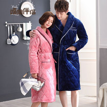 Winter couples robe thickened three-layer cotton pajamas womens flannel warm long mens bathrobe long