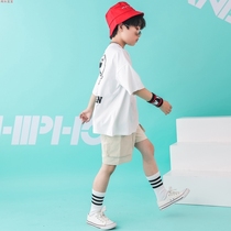 Summer childrens clothing white T-shirt cartoon fashion foreign atmosphere childrens catwalk model popping tooling shorts bboy