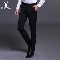 Playboy mens casual pants winter velvet thickened warm business dress slim straight small trousers trousers