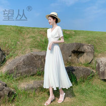 White slim chiffon dress female summer 2021 new waist thin temperament goddess fan fairy long skirt