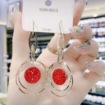 Fang Yiwu Fang Mant Temperament adhesive hook Earrings Female Korean Temperament Long Round Earrings Personality Joker Tide