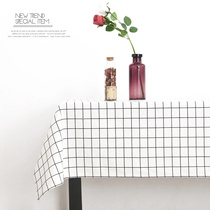 Black and white plaid dining table cloth Cotton and linen small fresh Nordic net red ins wind photo background cloth table set shooting props