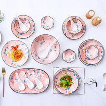 Dishes set Household eating bowls and spoons Japanese simple ins net celebrity cute creative dishes and tableware set plates