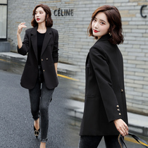 Black Suit Jacket Woman 2022 Spring and autumn models New advanced senses Han version Relaxed Temperament Career 100 hitch a little west suit