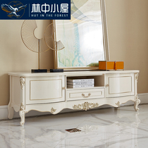European TV cabinet coffee table full solid wood French living room short cabinet viewing hall cabinet small Apartment 1 6 m bedroom floor cabinet White