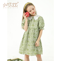 Girls dress with dress and summer style 2022 new childrens dolls collar foam sleeves small fresh and broken flowers cashew princess dresses