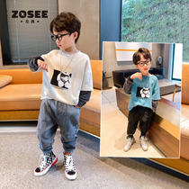 Left West Boys Long Sleeve T-shirt Autumn Children's Fake Two-piece Bottoming Shirt Middle-aged Boys Spring Autumn 2022 New Tops Trendy