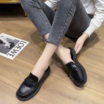 English style small leather shoes women 2021 new autumn soft bottom lazy one pedal shoes black flat loafers tide