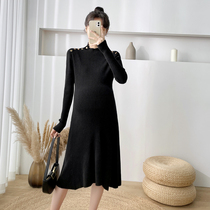 Pregnant women autumn winter clothing 2021 new fashion Korean version of long sleeve knitted dress autumn and winter thin pregnant women skirt autumn