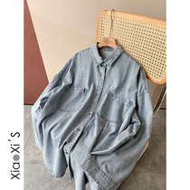 Xiaixijia) washed light blue design sense denim shirt with Joker long sleeve shirt female tide