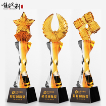 Crystal trophy custom medals customized five-pointed star high-end creative production company Trophy Outstanding Staff Awards
