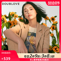 DOUBLOVE BEIAI 20 new womens commuter capable casual straight tube with linen short-sleeved blazer