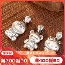 S999 silver vintage pendant Doraemon KT cat Teddy Bear cartoon pendant red rope adult baby pendant