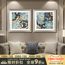 Hand-painted American double flower decoration painting living room sofa blue background wall dining room porch bedroom wall painting mural