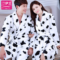  Autumn and winter coral velvet long-sleeved robe Casual pajamas Female nightgown Couple bathrobe Men and women thick flannel