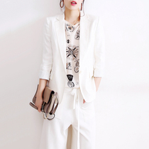 White linen suit jacket women Spring and Autumn temperament high-end casual elegant lady wild cotton linen small suit top