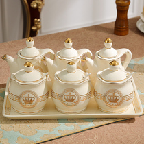 European-style seasoning pot set Seasoning bottle seasoning bottle set Seasoning tank oil pot seven-piece kitchen utensils