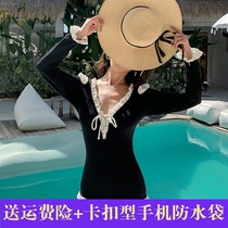 Long sleeve sexy one-piece swimsuit Lady fairy fan Japanese cute girl students Conservative belly thin and sweet