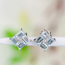 Mu Huang Jewelry Shop: Qingwan natural aquamarine s925 sterling silver inlay clear and bright back pattern earrings