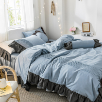 Pure cotton Princess wind ins girl heart four-piece Net red cotton solid color ruffle quilt cover bed skirt 1 8m bed