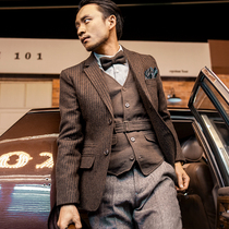 SOARIN British VINTAGE WOOL BLAZER MEN STRIPED TWEED BUSINESS DRESS CASUAL SLIM SUIT