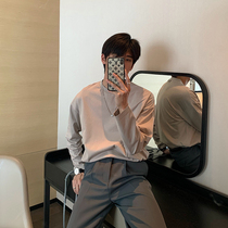 Hualun spring and autumn loose blue base shirt solid color long sleeve T-shirt mens tide cotton ifashion shirt