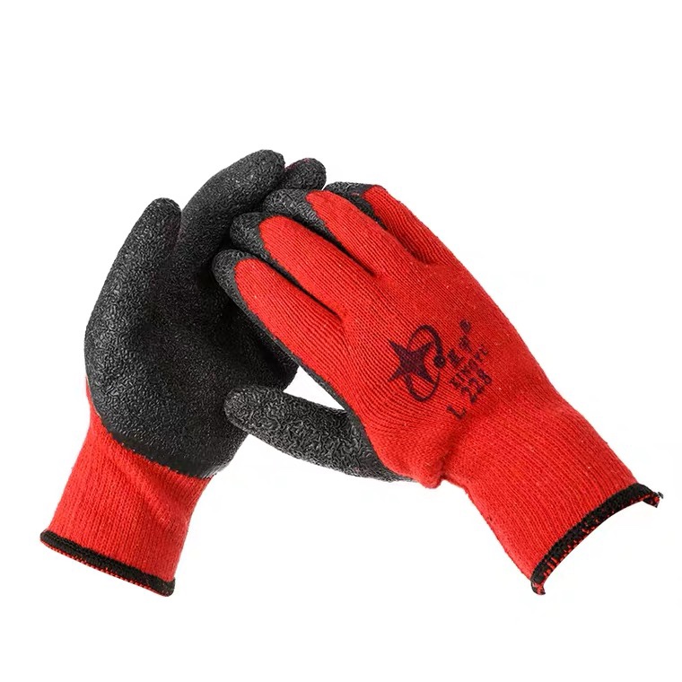 Latex Wrinkled Comfort Cotton Yarn Gloves Abrasion Resistant Anti-Slip Warm Labour Protection Glass Anti-Cut Protection