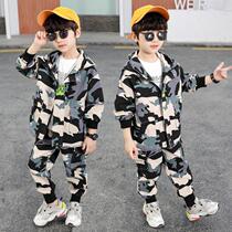 Childrens camouflan suit Spring and autumn season clothes boy thickened suit kid with hat army training two sets of camouflan clothes