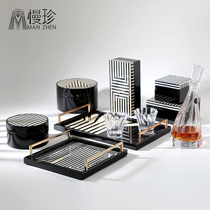 Modern black-and-white striped jewelry containing box tray photo frame paper towel box tray Villa Prototype housing cloakroom Chen set