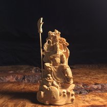 Boxwood carved Buddha statue Chinese home handicraft ornament solid wood wu cai god Guan Gong feng shui ornament decoration