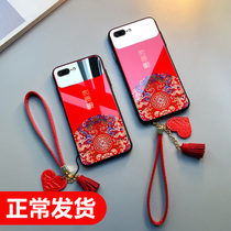 Chinese style iphone8plus phone case Apple x glass 6sp women xr six 6plus anti-drop Apple 7p all-inclusive xsmax silicone 8p lanyard 11pro tide