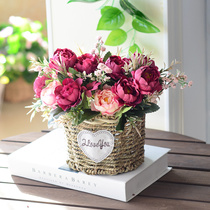 Pastoral woven flower pot decoration fake flower simulation flower basket ornaments living room table flower arrangement flower basket rattan flower basket