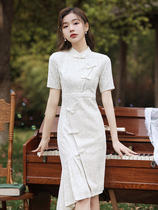 Improved cheongsam 2021 new summer champagne color young girl fishtail dress temperament can be worn daily