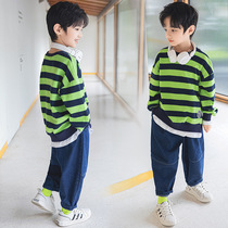 Childrens clothing 2021 new boys  autumn fashion trend leisure suit spring and autumn middle and large childrens autumn handsome tide clothes