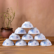 Official kilns old porcelain 10 pieces of sets bowls 90s Hubei hall banquet with porcelain Hongjiang Stadium Clay Tableware Rice Bowls collection
